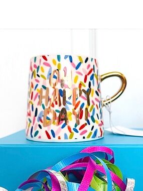 THIMBLEPRESS ~ Slant Collection Gold Handle and Slogan 11oz Confetti Mug Set